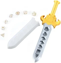 Dice Dagger With 7PCS D20 Dice Dungeons And Dragons Dice Set DND Dice Holder Polyhedral Dice Gift Sword D&D Dice Scabbard Dice Box Sword Dagger Polyhedral Dice Storage Yellow Scabbard Green Dice -Classic Board Game Shop 31iGjm4xMYL. AC