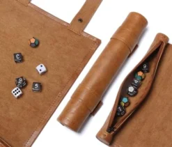 Dice Mat With Storage, 2 In 1 PVC Leather Dice Rolling Tray, Portable DND Dice Game Accessory, Brown -Classic Board Game Shop 414LaJsdJL. AC