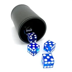 Luck Lab Black Leather Dice Stacking Cup With 5 Serialized Razor Edge 19 Mm Casino Dice - Pro Straight Cup For Stacking And Magic Tricks (Blue Dice) -Classic Board Game Shop 41BaywiabGL