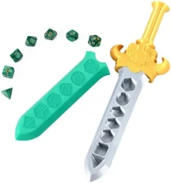 Dice Dagger With 7PCS D20 Dice Dungeons And Dragons Dice Set DND Dice Holder Polyhedral Dice Gift Sword D&D Dice Scabbard Dice Box Sword Dagger Polyhedral Dice Storage Yellow Scabbard Green Dice -Classic Board Game Shop 41CrN5 zb2L. AC