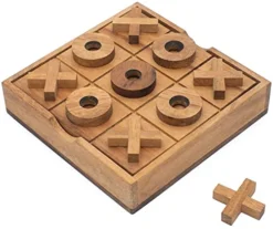 Wood Tic Tac Toe Game Wooden XOXO Traditional Unique Gift For Kids Classic Family Fun Board Game With Xs And Os Brain Teaser Strategy Indoor Entertainment Two-Player Tabletop
