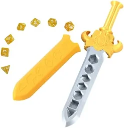 Dice Dagger With 7PCS D20 Dice Dungeons And Dragons Dice Set DND Dice Holder Polyhedral Dice Gift Sword D&D Dice Scabbard Dice Box Sword Dagger Polyhedral Dice Storage Yellow Scabbard Green Dice -Classic Board Game Shop 41dJ2OrDbRL. AC