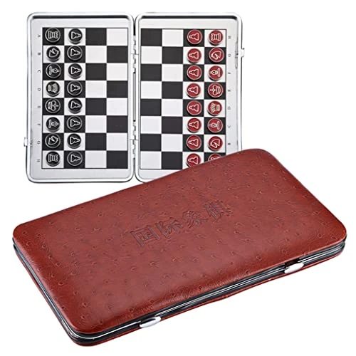 LANGWEI Chess Set, Magnetic Travel Pocket International Chess, Portable Leather Foldable Chessboard Alloy Piece Chessman Board Game Family Toy 1 LANGWEI Chess Set, Magnetic Travel Pocket International Chess, Portable Leather Foldable Chessboard Alloy Piece Chessman Board Game Family Toy