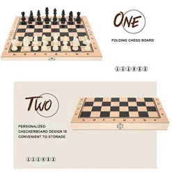 3‑in‑1 Chess,Checkers And Backgammon Combo Game Set, Wooden Portable Folding Board Travel Tabletop Game Educational Learning Toys For Teens And Adults(29 X 29cm) -Classic Board Game Shop 511AyJQoyrL