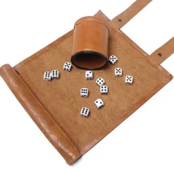 Dice Mat With Storage, 2 In 1 PVC Leather Dice Rolling Tray, Portable DND Dice Game Accessory, Brown -Classic Board Game Shop 514LaBl4WnL