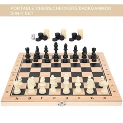 3‑in‑1 Chess,Checkers And Backgammon Combo Game Set, Wooden Portable Folding Board Travel Tabletop Game Educational Learning Toys For Teens And Adults(29 X 29cm) -Classic Board Game Shop 514rCpN2IAL