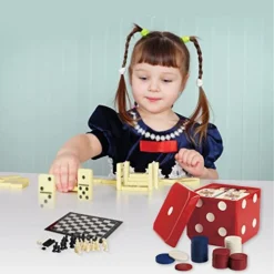 Gamie 6-in-1 Dice Cube Game Set Board Game And Casino Set – Includes Chess, Checkers And Backgammon, 2 Decks Of Playing Cards, Poker Chips, Poker Dice And Dominoes - Complete Kit For Family Fun -Classic Board Game Shop 517ZlYLBJcL