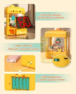 Cxjoigxi Mini Claw Machine For Kids Adults With Prizes,Volume Control And 60 Seconds Countdown,2 Power Supply Modes,Gumball Candy Vending Machines Toys For 4-7 8-12 Year Old Boy Girl Gift Ideas-Duck