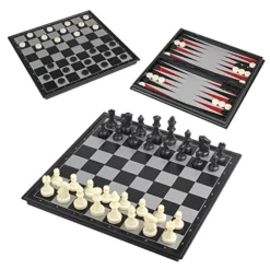 Nutsball 3 In 1 Magnetic Travel Chess Checkers Backgammon Set 12.5" Portable Folding Board Game For Kids And Adults