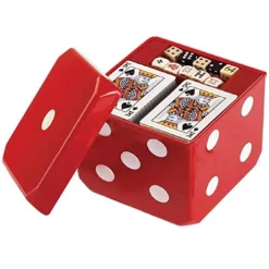 Gamie 6-in-1 Dice Cube Game Set Board Game And Casino Set – Includes Chess, Checkers And Backgammon, 2 Decks Of Playing Cards, Poker Chips, Poker Dice And Dominoes - Complete Kit For Family Fun