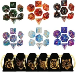 GWHOLE 42 Pcs(6 Sets) Polyhedral Dice With Gold Pattern Drawstring Pouches For DND RPG MTG Dungeon And Dragons Table Board Roll Playing Games Style 2 -Classic Board Game Shop 51EJxer8KiL. AC