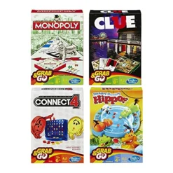 Hasbro Family Grab And Go Variety Pack Bundle: Clue, Monopoly, Connect 4 And Hungry Hungry Hippos Travel Sized Board Games (4 Items)