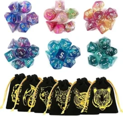 GWHOLE 42 Pcs(6 Sets) Polyhedral Dice With Gold Pattern Drawstring Pouches For DND RPG MTG Dungeon And Dragons Table Board Roll Playing Games Style 2 -Classic Board Game Shop 51F7LSO75EL. AC