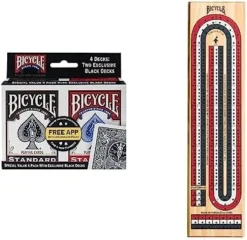 Bicycle Rider Back Playing Cards,12 Count (Pack Of 1) & Mexican Train Dominoes Set Tile Board Game In Aluminum Carry Case With Colorful Trains For Family Game Night, For Adults And Kids Ages 8 And Up -Classic Board Game Shop 51GmPtMsmgL. AC