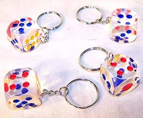 1 Dozen Clear Transparent Dice Keychains - Heafty 3/4" Size Bunco Supplies - Perfect Bunco Gifts Or Casino Party Prizes - Very Cute! 1 1 Dozen Clear Transparent Dice Keychains - Heafty 3/4" Size Bunco Supplies - Perfect Bunco Gifts Or Casino Party Prizes - Very Cute!