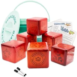 SunNordic Wooden Dice Game, 3.5" Giant Yard Dice Set Includes Farkle & Yardzee Scoreboard,1 X Collapsible Bucket, Wood Lawn Game Set For Outdoor Backyard, Party, Beach With Kid Adult -Classic Board Game Shop 51ZJvwLhP L. AC