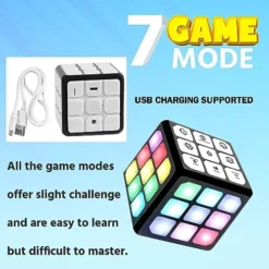 Rechargeable Magic Flashing 7 Activity Fun Cube Electronic Memory Game & Brain Training STEM Educational Cube, Focus & Attention Training, Handheld Game For Kids, Gift Toy For 6- 8 Yrs Boys & Girls