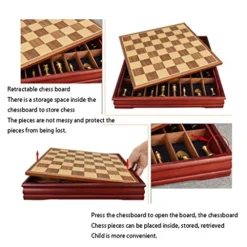 Magnetic Travel Chess Set Solid Wood Metal With Board Storage Compartment Great Travel Toy Set 14.7in Board Games