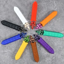 Dice Dagger With 7PCS D20 Dice Dungeons And Dragons Dice Set DND Dice Holder Polyhedral Dice Gift Sword D&D Dice Scabbard Dice Box Sword Dagger Polyhedral Dice Storage Yellow Scabbard Green Dice -Classic Board Game Shop 51gvjSRbvhL