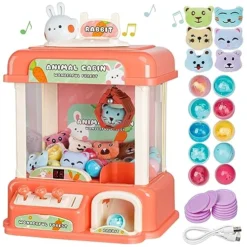 Mini Claw Machine For Kids 4-8|Rabbit Electronic Arcade Game Indoor Toy For Tiny Stuff Small Fun Cool Things|Vending Machine Candy Grabber Coins Pusher,Great Birthday Gift For 6 7 8 9 Year Old Girls