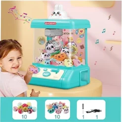 Mini Claw Machine – Feature LED Lights Adjustable Sounds Loud Sound Effects Claw Machine Arcade Game Toy Vending Machine With10Dolls，10 Twisted Egg，USB Cable ，Best Gift Toy